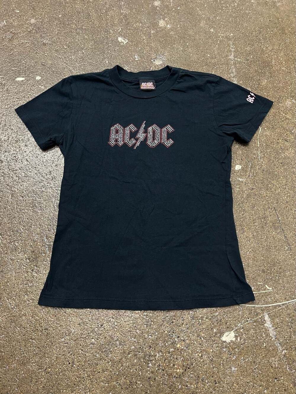 Y2K Black Studded Rhinestone AC/DC Logo baby tee